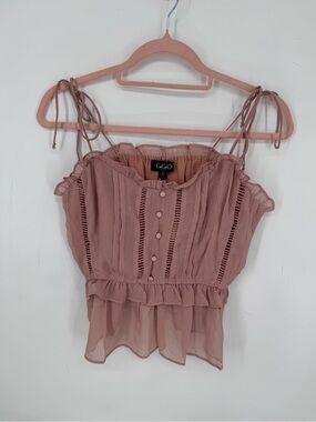 Gigio Boutique Blush Pink Ruffle Cami Top Boho Coquette Crop Size Medium NWT
